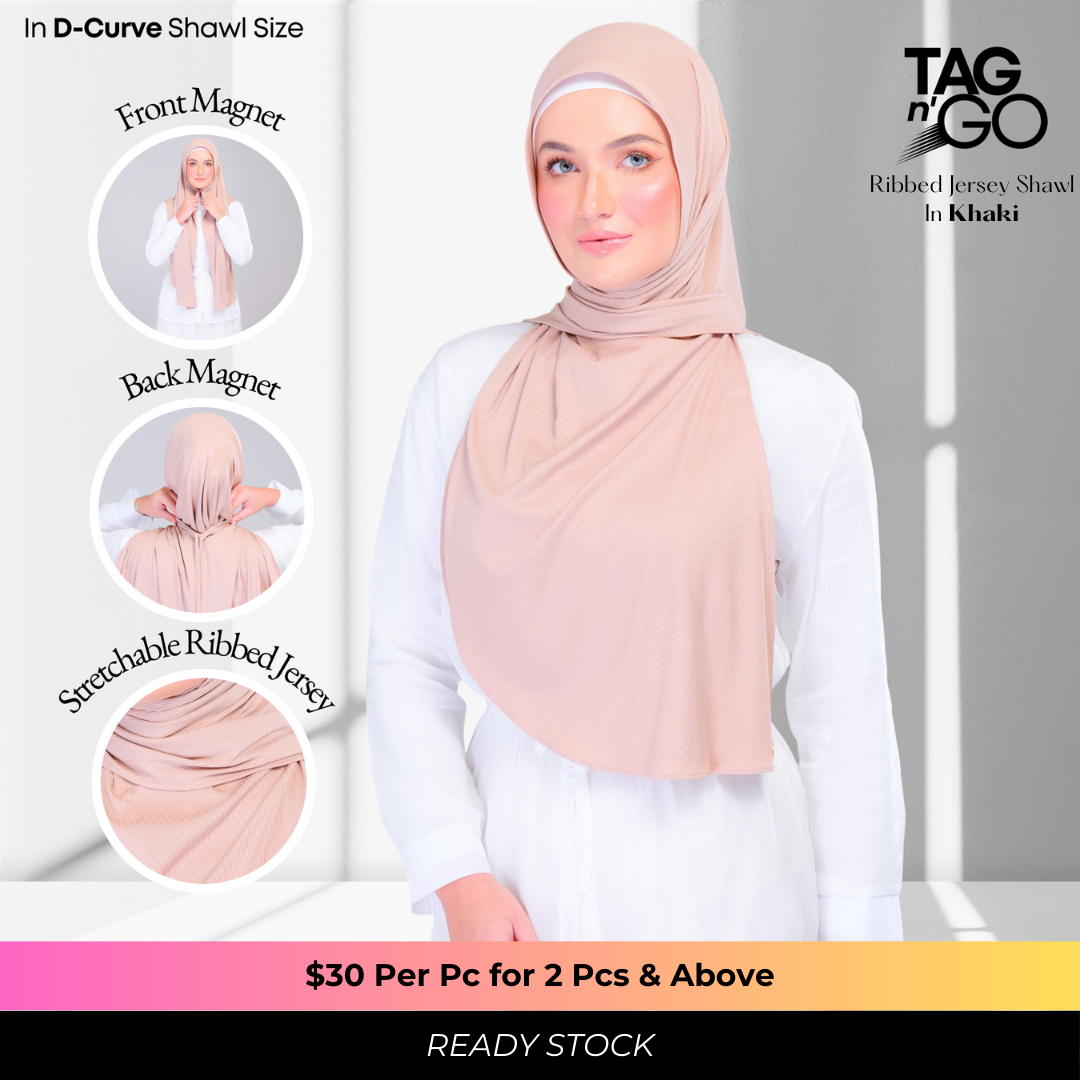 Instant Tag n' Go Shawl | Ribbed Jersey in Khaki