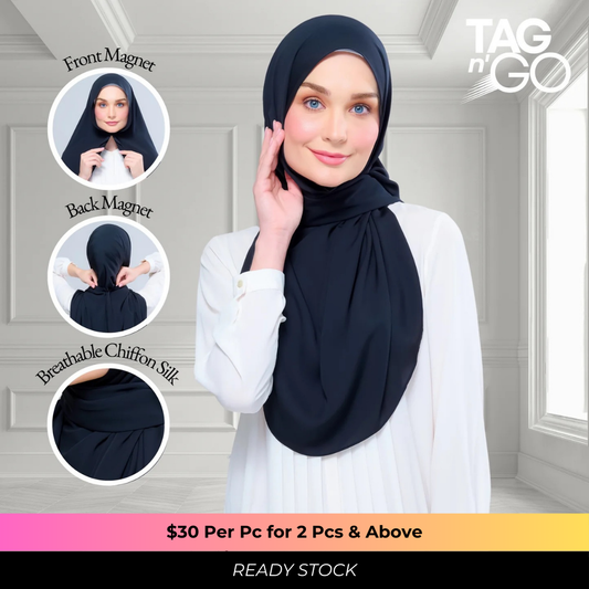 Instant Tag n' Go Shawl | Chiffon Silk in Pitch Black