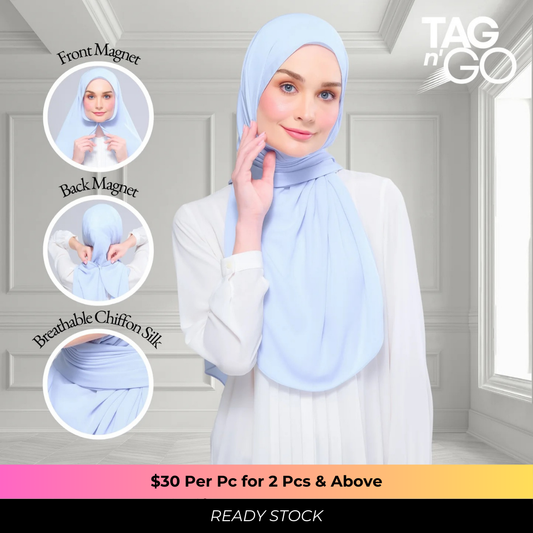 Instant Tag n' Go Shawl | Chiffon Silk in Powder Blue