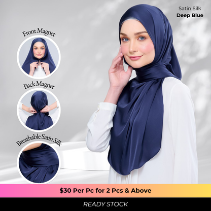 Instant Tag n' Go Shawl | Satin Silk in Deep Blue