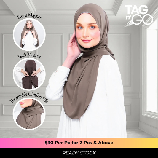 Instant Tag n' Go Shawl | Chiffon Silk in Mocha Taupe