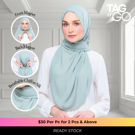 Instant Tag n' Go Shawl | Chiffon Silk in Dusty Green