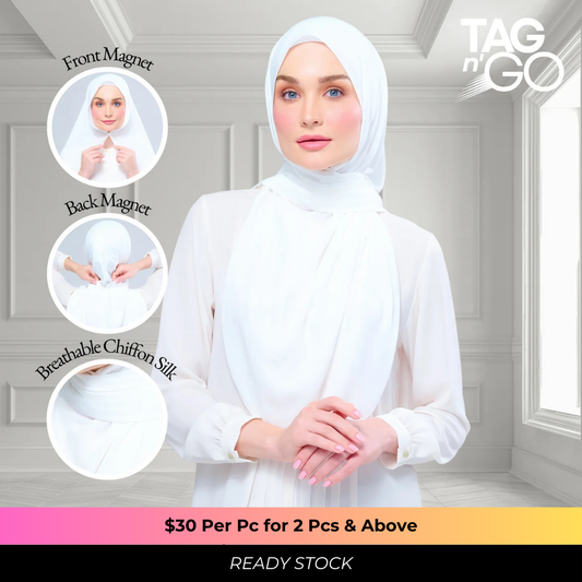 Instant Tag n' Go Shawl | Chiffon Silk in Ivory White