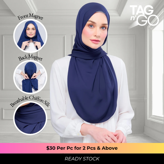 Instant Tag n' Go Shawl | Chiffon Silk in Navy Blue