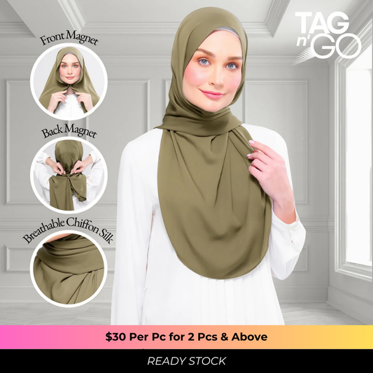 Instant Tag n' Go Shawl | Chiffon Silk in Olive