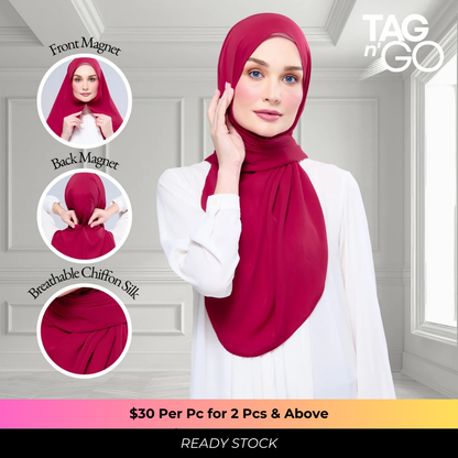 Instant Tag n' Go Shawl | Chiffon Silk in Cherry