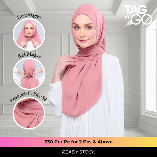 Instant Tag n' Go Shawl | Chiffon Silk in Deep Rose