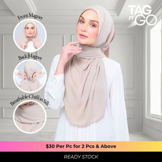 Instant Tag n' Go Shawl | Chiffon Silk in Taupe