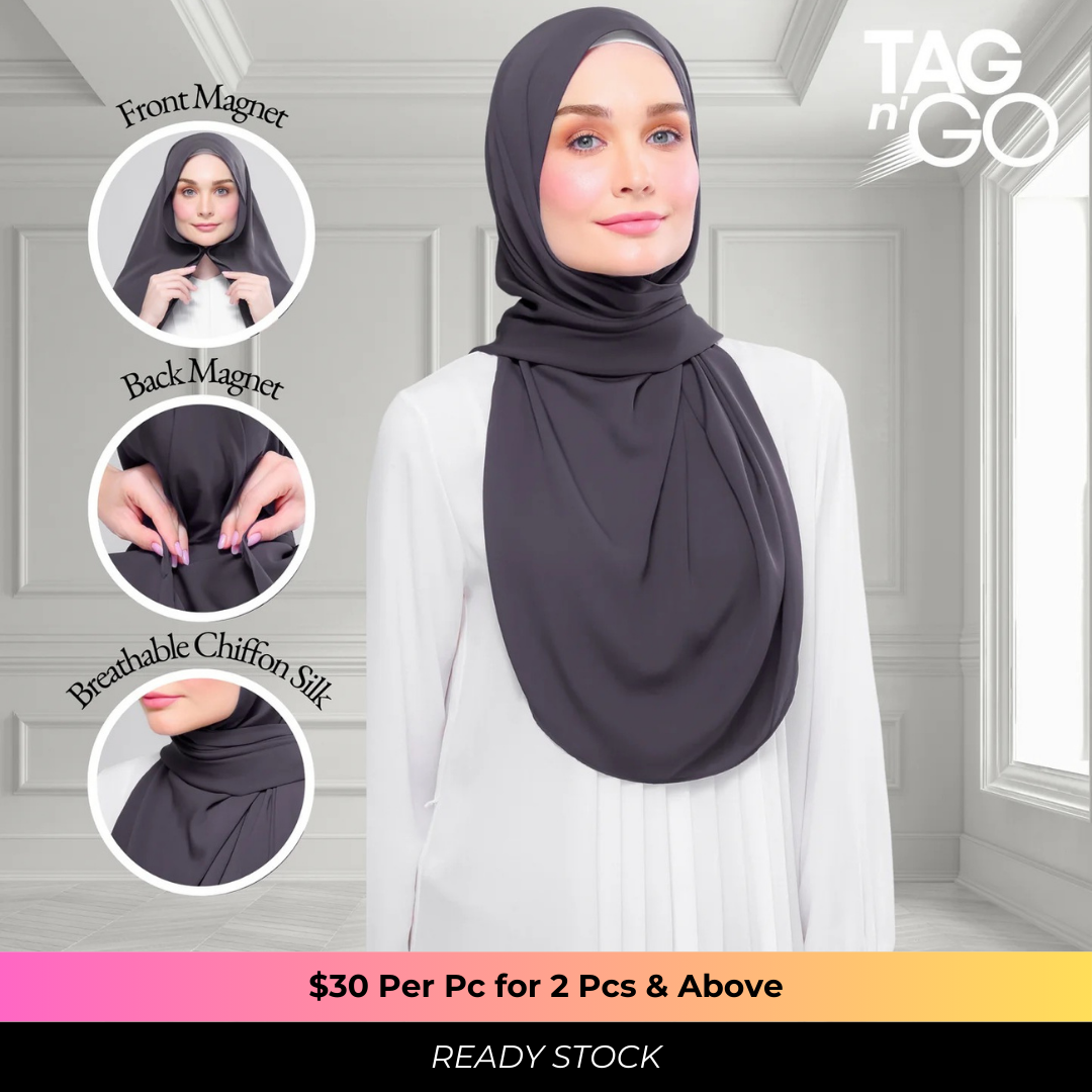 Instant Tag n' Go Shawl | Chiffon Silk in Dark Grey