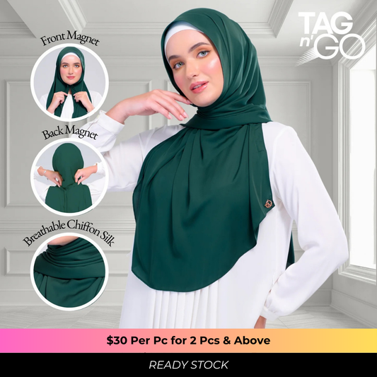 Instant Tag n' Go Shawl | Chiffon Silk in Emerald Green