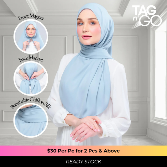 Instant Tag n' Go Shawl | Chiffon Silk in Dusty Blue