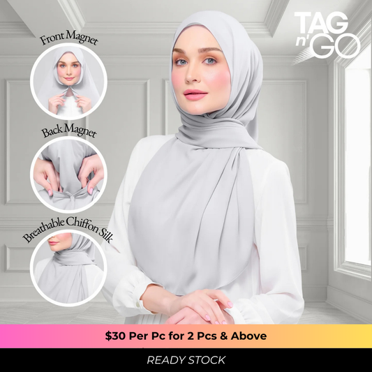 Instant Tag n' Go Shawl | Chiffon Silk in Light Grey