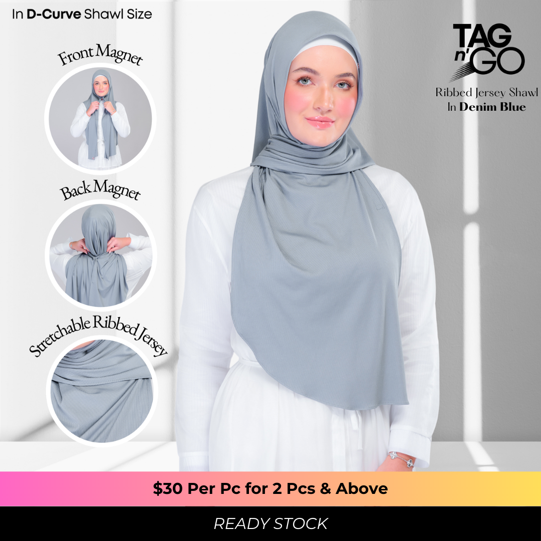 Instant Tag n' Go Shawl | Ribbed Jersey in Denim Blue