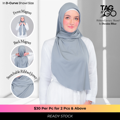 Instant Tag n' Go Shawl | Ribbed Jersey in Denim Blue