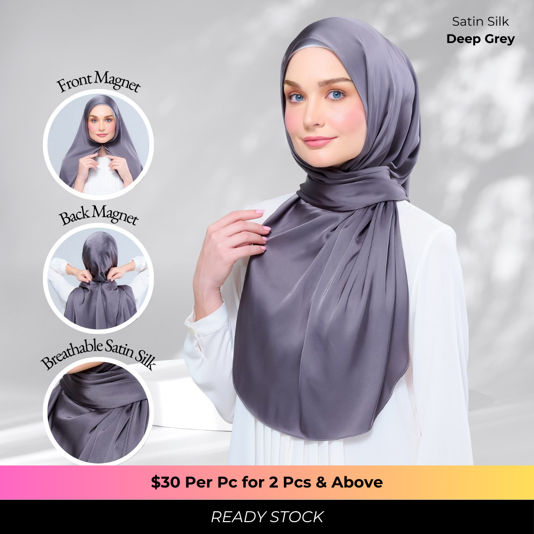 Instant Tag n' Go Shawl | Satin Silk in Deep Grey