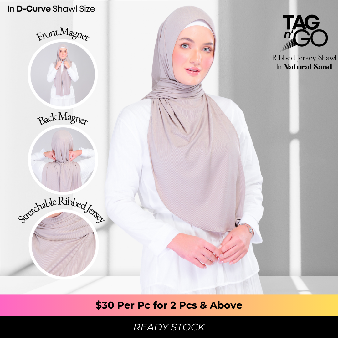 Instant Tag n' Go Shawl | Ribbed Jersey in Natural Sand