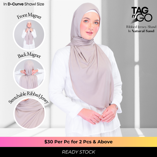 Instant Tag n' Go Shawl | Ribbed Jersey in Natural Sand