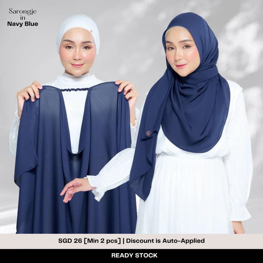 Semi Instant Sarongje | Chiffon Silk in Navy Blue