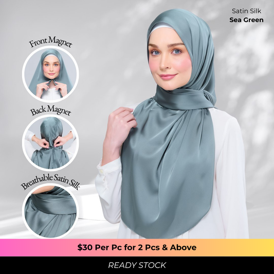 Instant Tag n' Go Shawl | Satin Silk in Sea Green