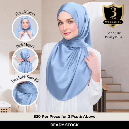 Instant Tag n' Go Shawl | Satin Silk in Dusty Blue