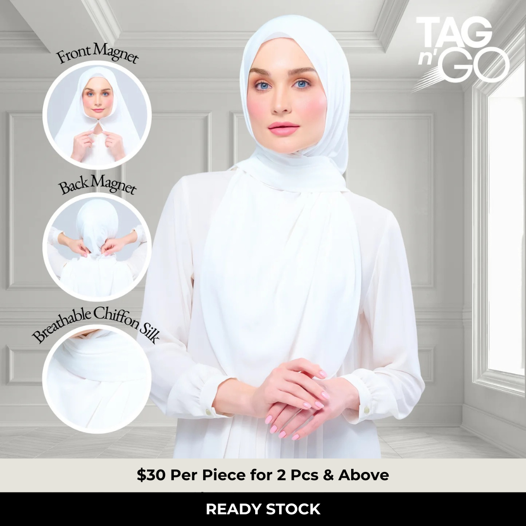 Instant Tag n' Go Shawl | Chiffon Silk in Ivory White