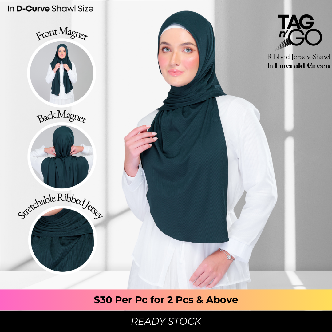 Instant Tag n' Go Shawl | Ribbed Jersey in Emerald Green