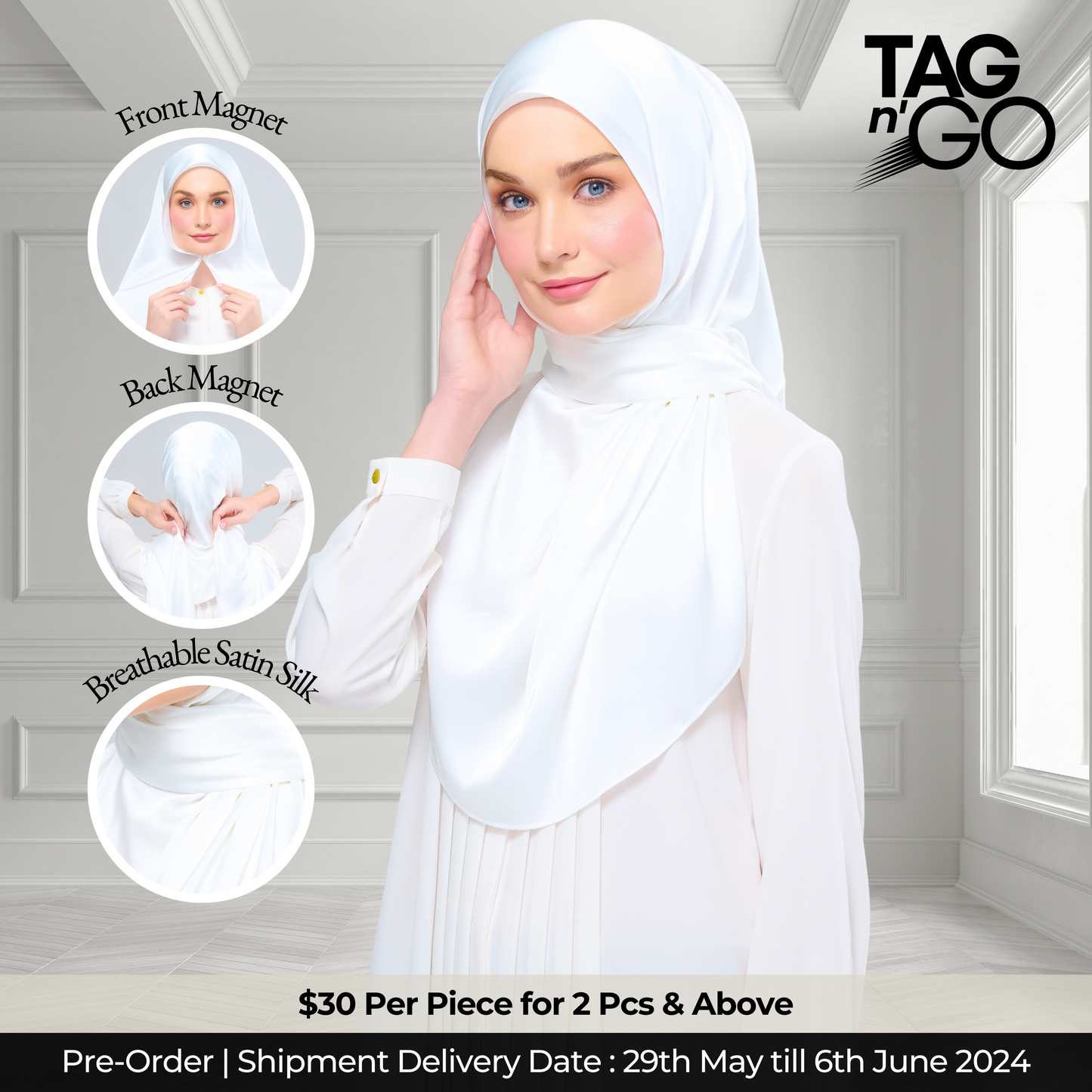 Instant Tag n' Go Shawl | Satin Silk in Bridal White