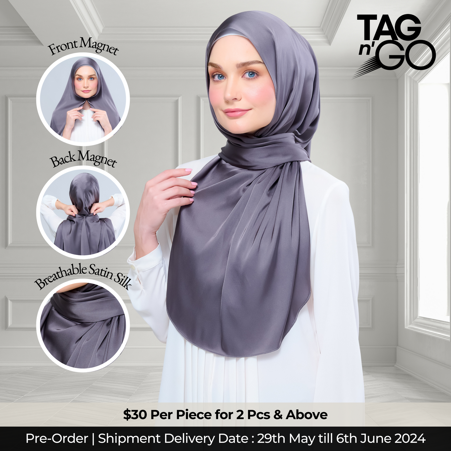 Instant Tag n' Go Shawl | Satin Silk in Deep Grey