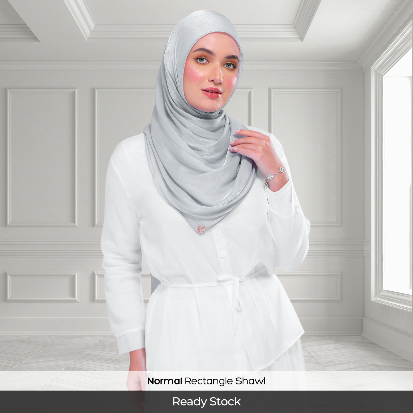 Raia Shawl | Ironless Shimmer in Light Grey