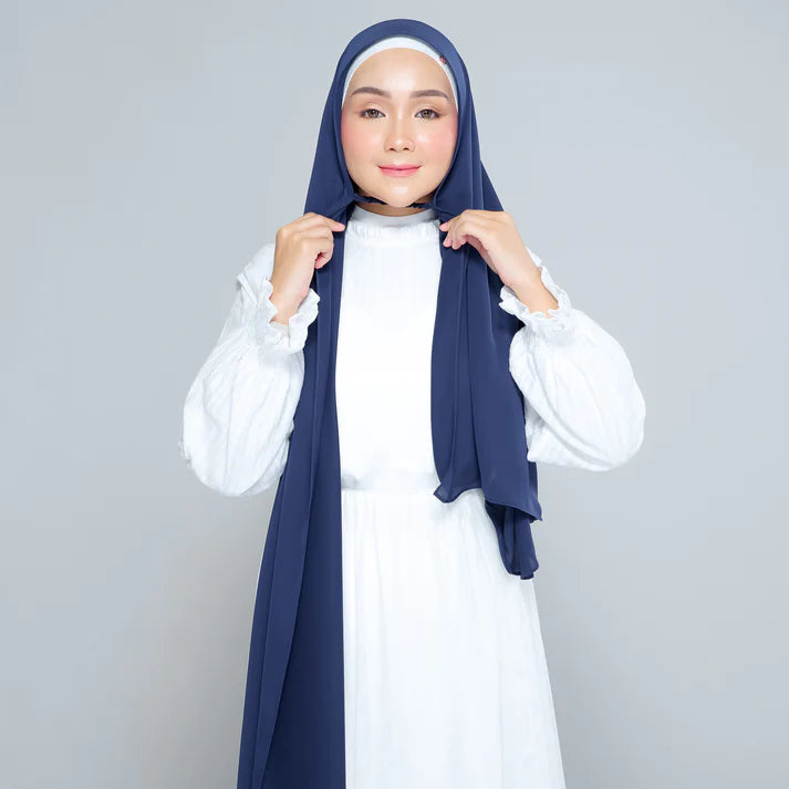 Semi Instant Sarongje | Chiffon Silk in Navy Blue