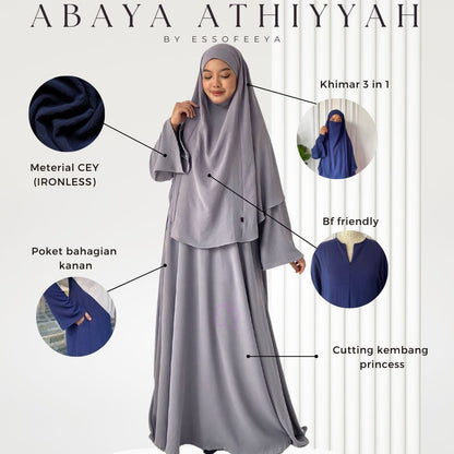 Abaya Athiyyah Set in Blue Black